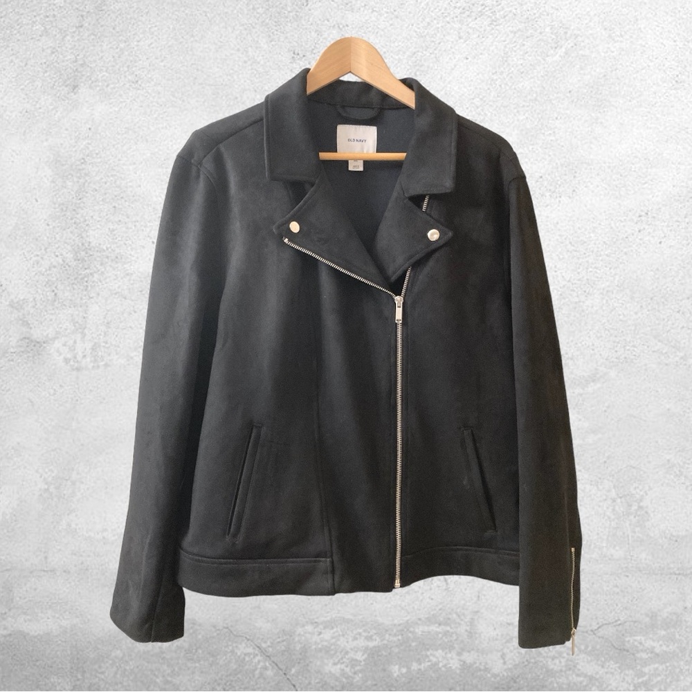 GUC OLD NAVY BLACK FAUX SUEDE MOTO JACKET W2X